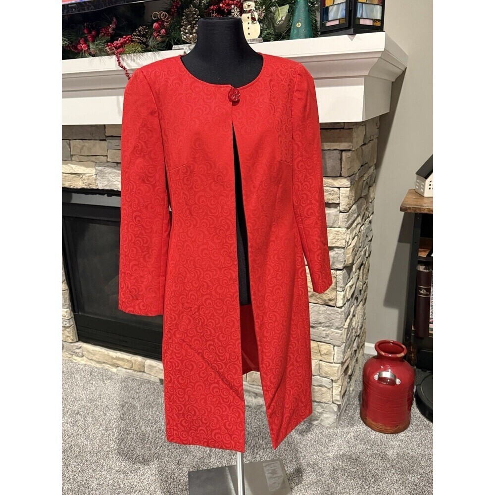 John Meyer Collection Red Geometric Long Jacket Blazer Formal Size 8